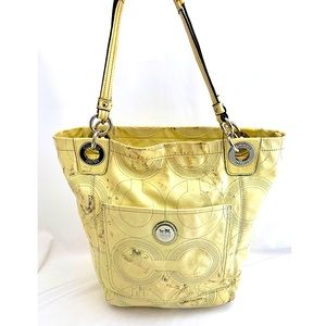 Coach 14265 Yellow Stitched Signature Large Patent Leather Shoulder Bag